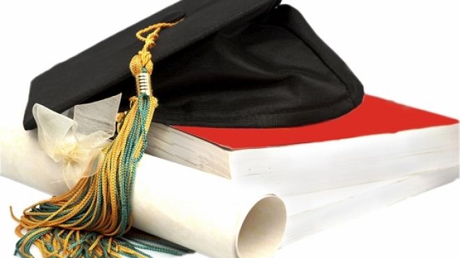 graduate cap, certificate and book